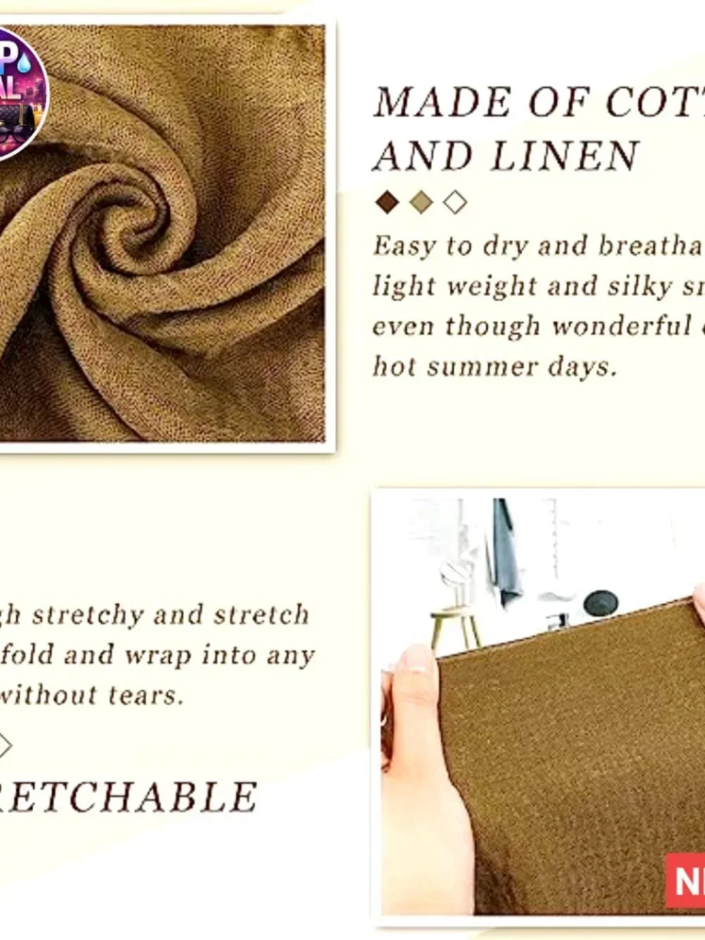 Cotton and Linen Blend Crinkle Scarf Shawl Set of 6 Multi-Purpose Wrap